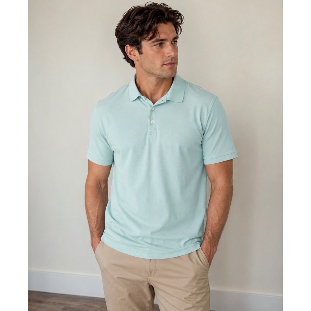 Calvin Klein‎ Men's Large Aqua Teal Polo Shirt Cotton Short Sleeve Preppy